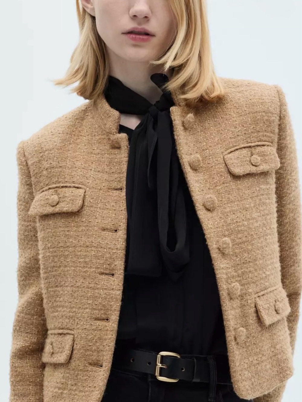 NTW: MANGO TWEED JACKET WITH STRIPED COLLAR: SIZE MEDIUM - Picture 4 of 5